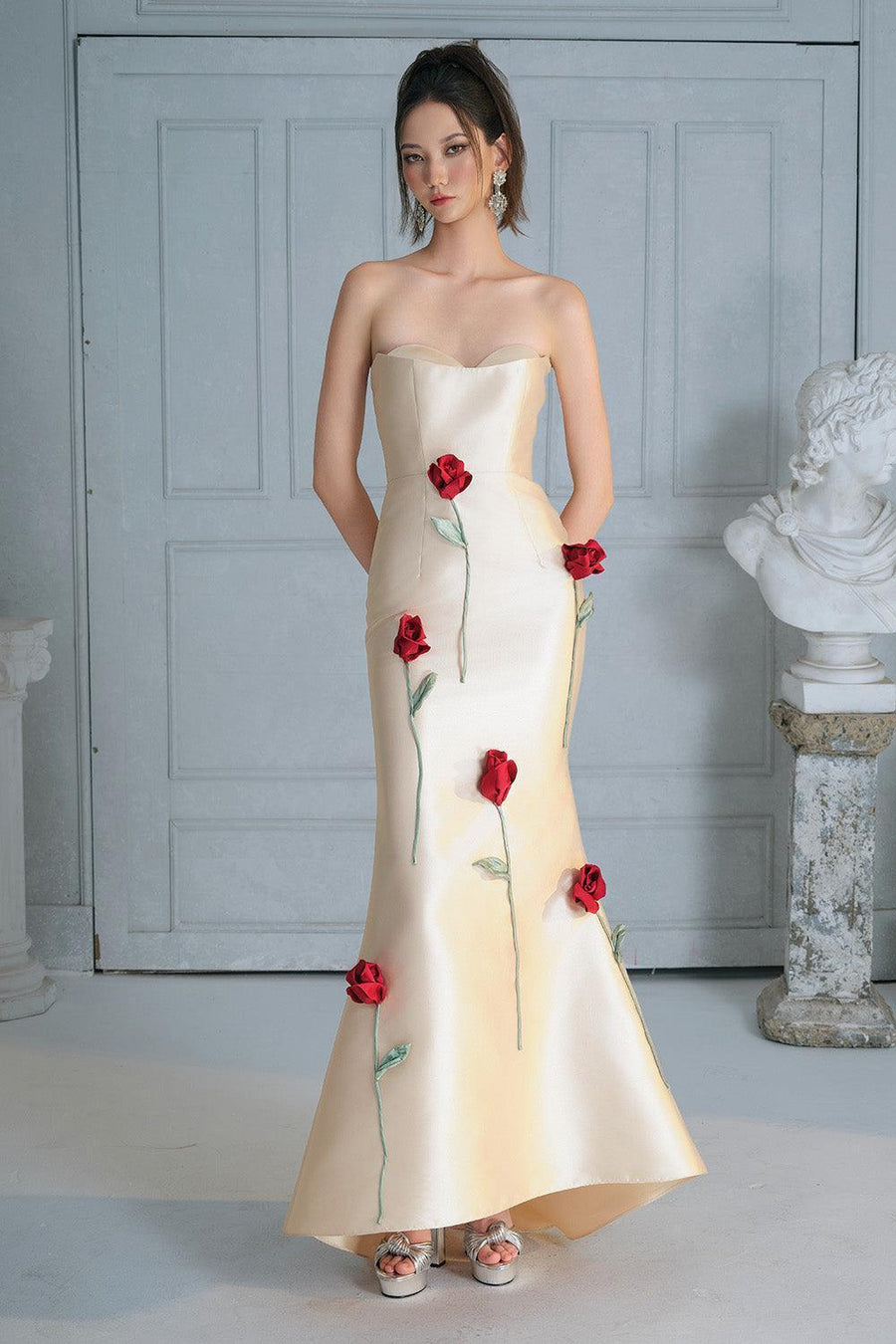 Maria Rose Mermaid Semi-Heart Neck Taffeta Floor Length Dress 1