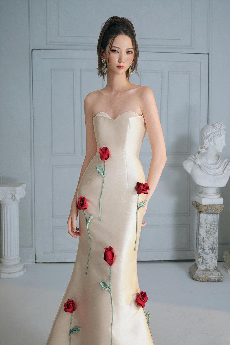 Maria Rose Mermaid Semi-Heart Neck Taffeta Floor Length Dress 3