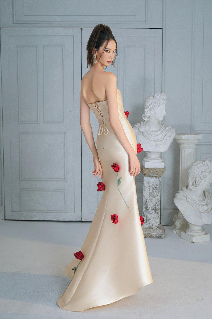 Maria Rose Mermaid Semi-Heart Neck Taffeta Floor Length Dress 4