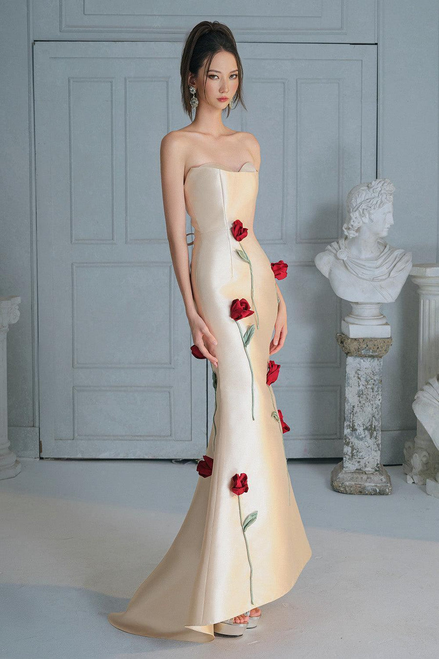 Maria Rose Mermaid Semi-Heart Neck Taffeta Floor Length Dress 5