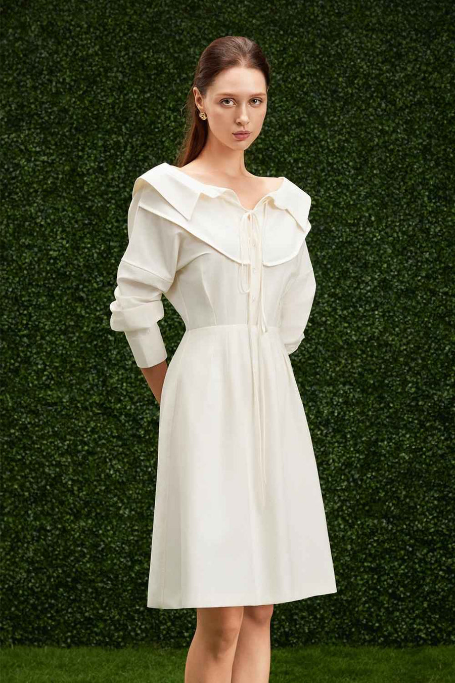 Marianna Blouson Flared Khaki Knee-length Dress