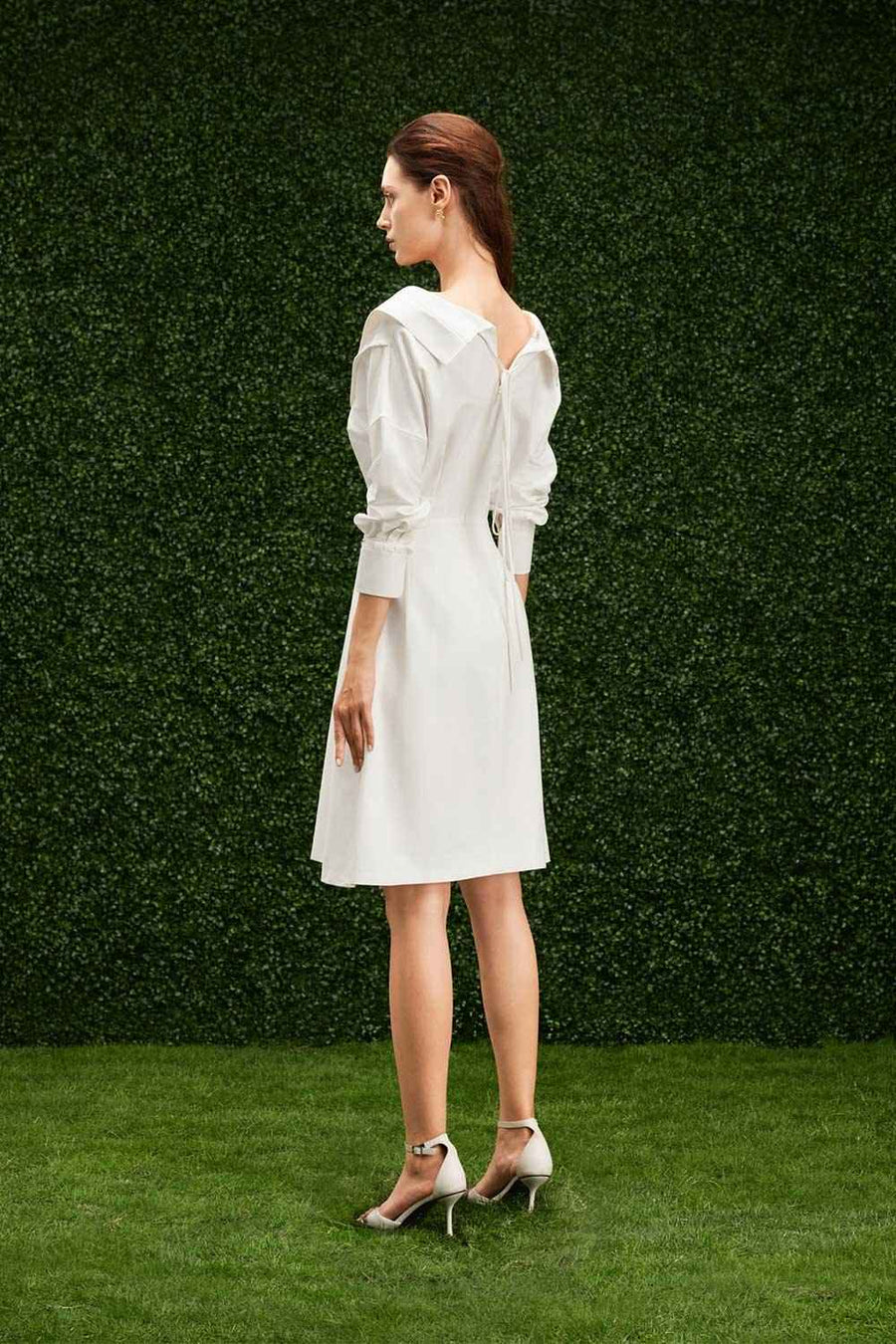 Marianna Blouson Flared Khaki Knee-length Dress