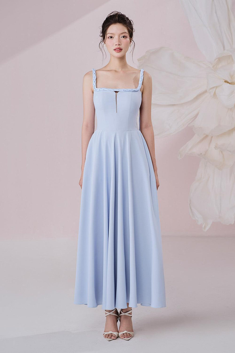 Marin A-line Braided Twill Ankle Length Dress Midi Dress Larmes