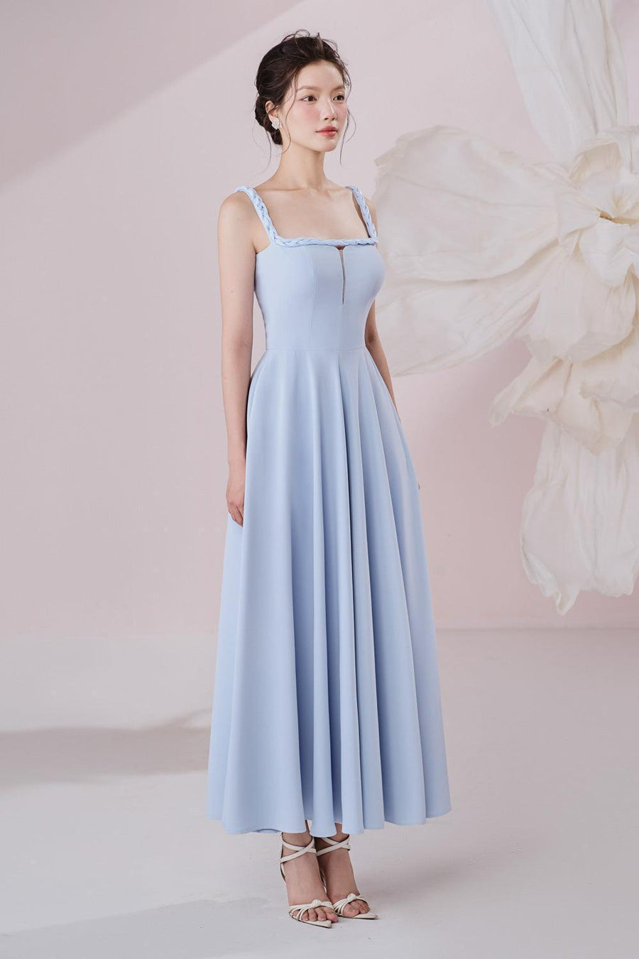 Marin A-line Braided Twill Ankle Length Dress Midi Dress Larmes