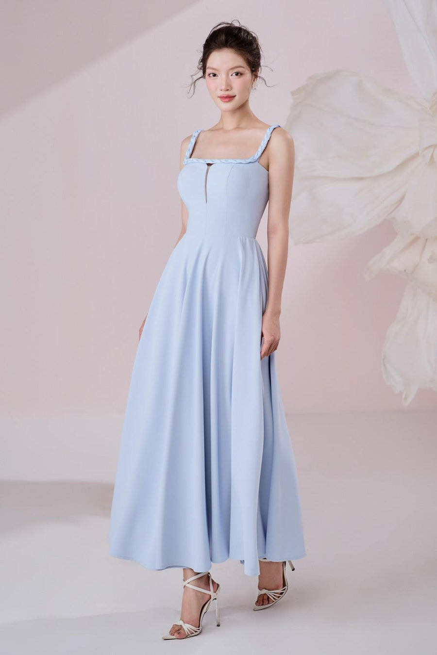 Marin A-line Braided Twill Ankle Length Dress Midi Dress Larmes