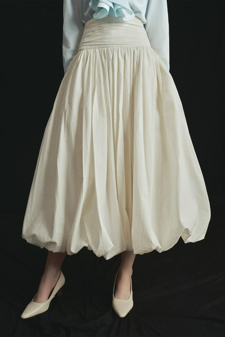 Marina Bubble Gathered Organic Cotton Midi Skirt 2