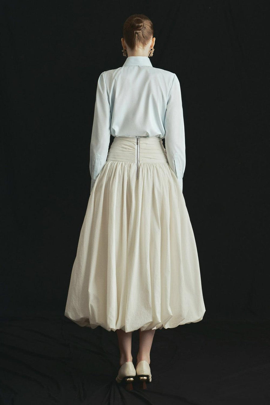 Marina Bubble Gathered Organic Cotton Midi Skirt 4