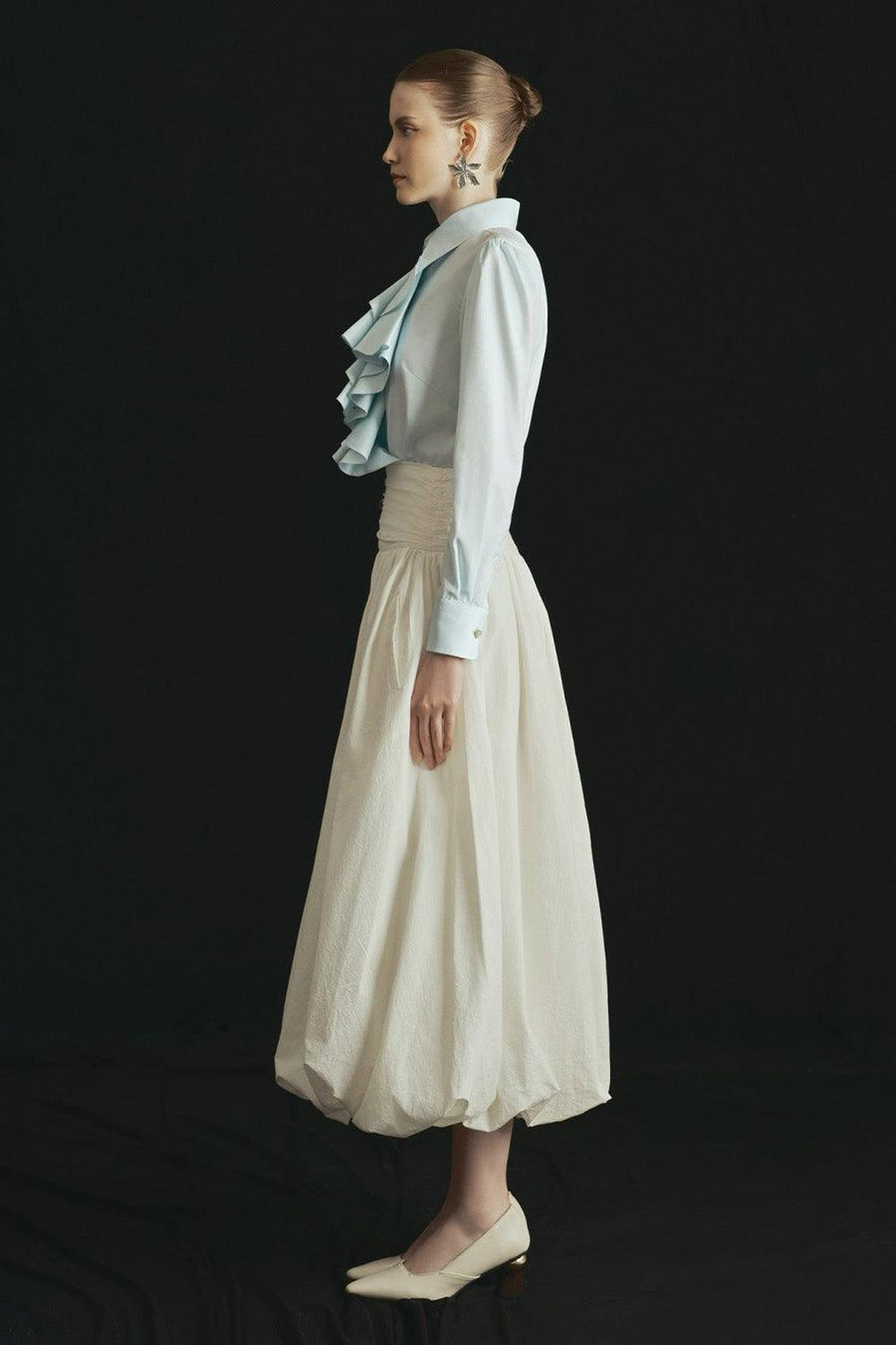 Marina Bubble Gathered Organic Cotton Midi Skirt 5