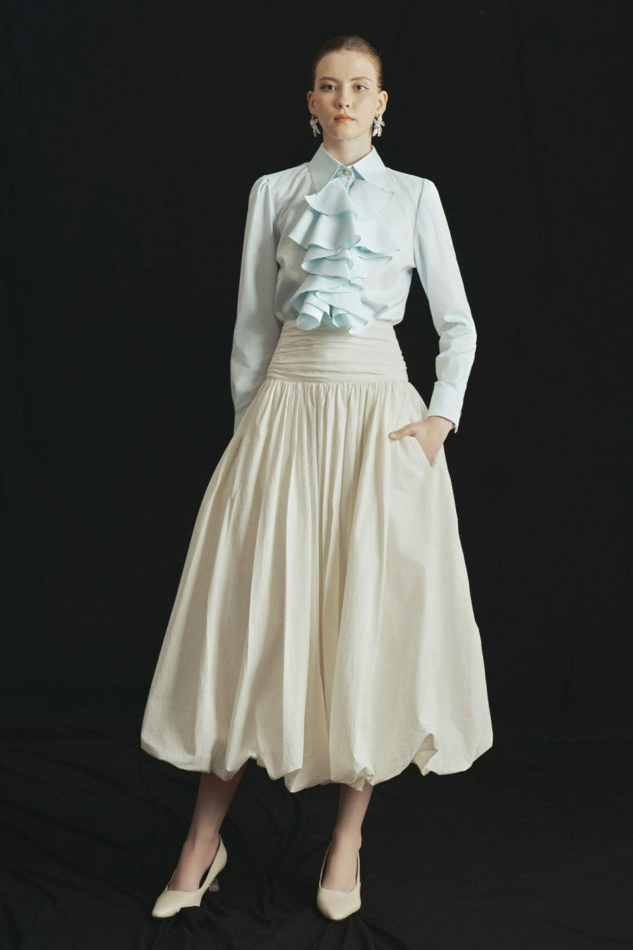 Marina Bubble Gathered Organic Cotton Midi Skirt 6