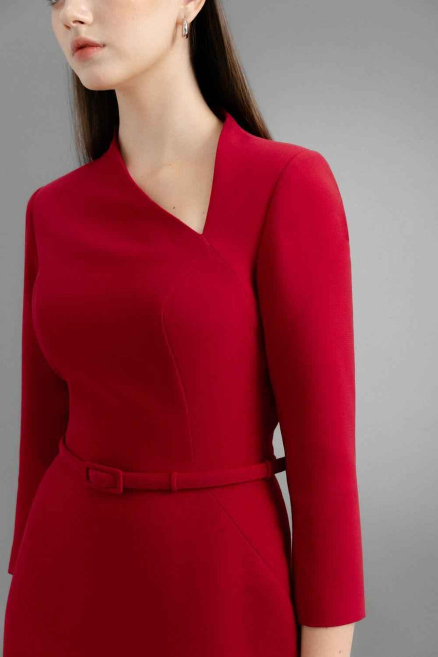 Marina Pencil Asymmetric Neck Polycotton Midi Dress