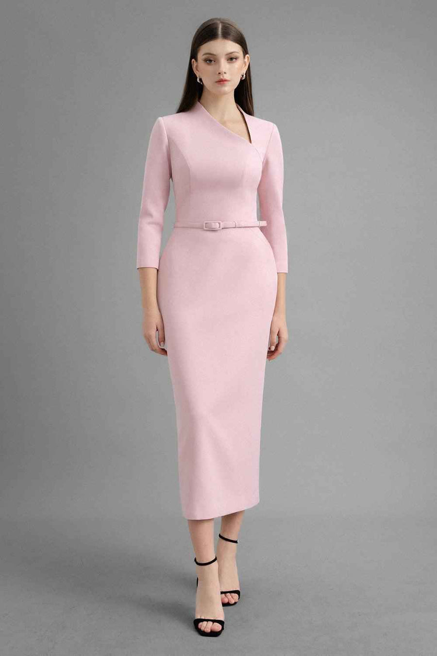 Marina Pencil Asymmetric Neck Polycotton Midi Dress