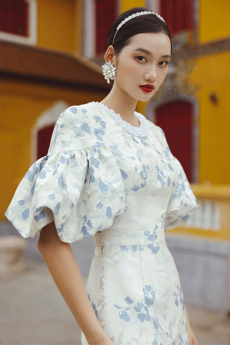 Marinette A-line Puffy Sleeved Brocade Floor Length Dress Gown Dress CHANCOS