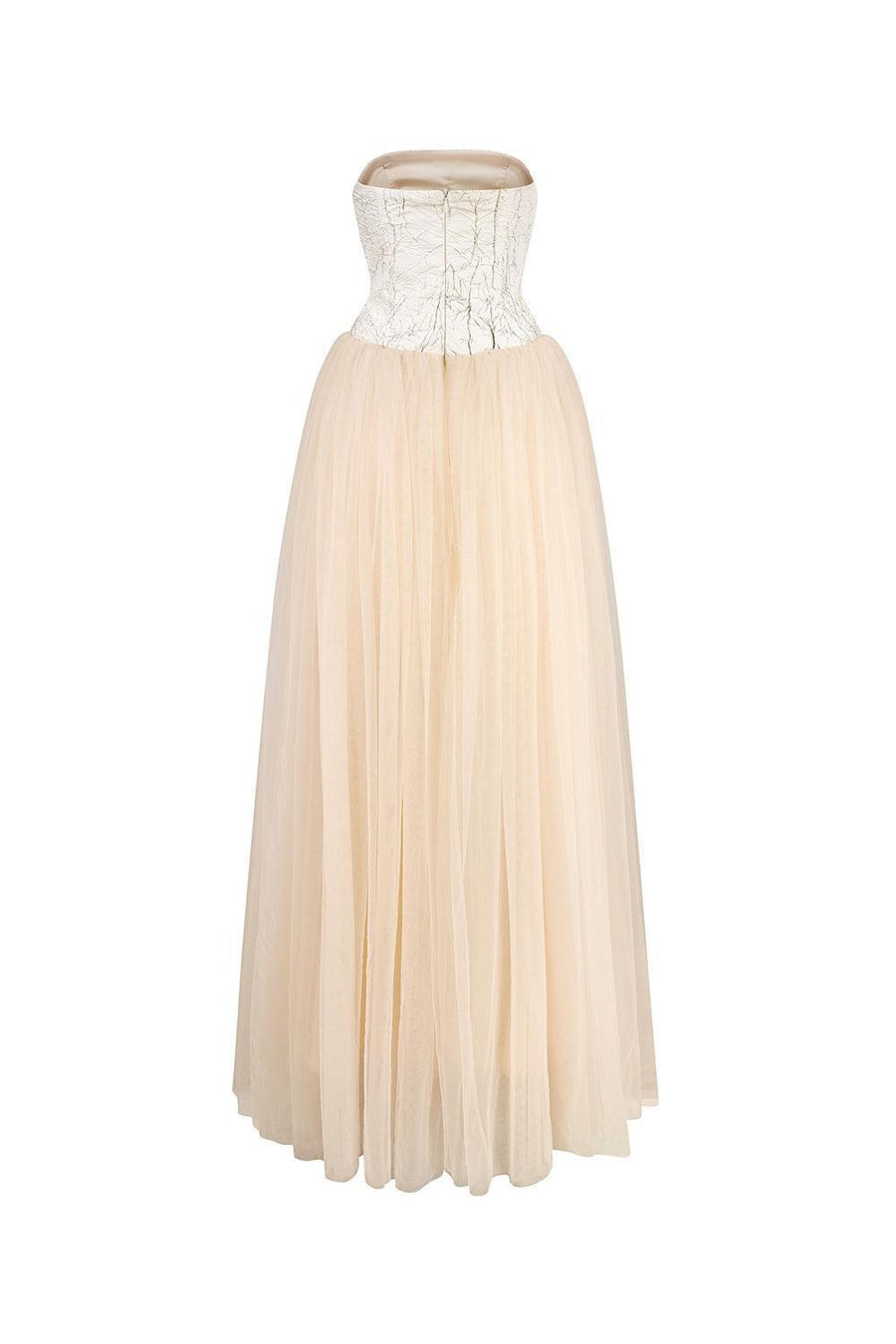 Maris Gathered Straight Across Neck Cotton Mesh Floor Length Dress 3