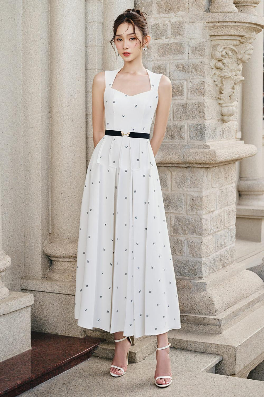 Marta A-line Sleeveless Twill Midi Dress Midi Dress Larmes