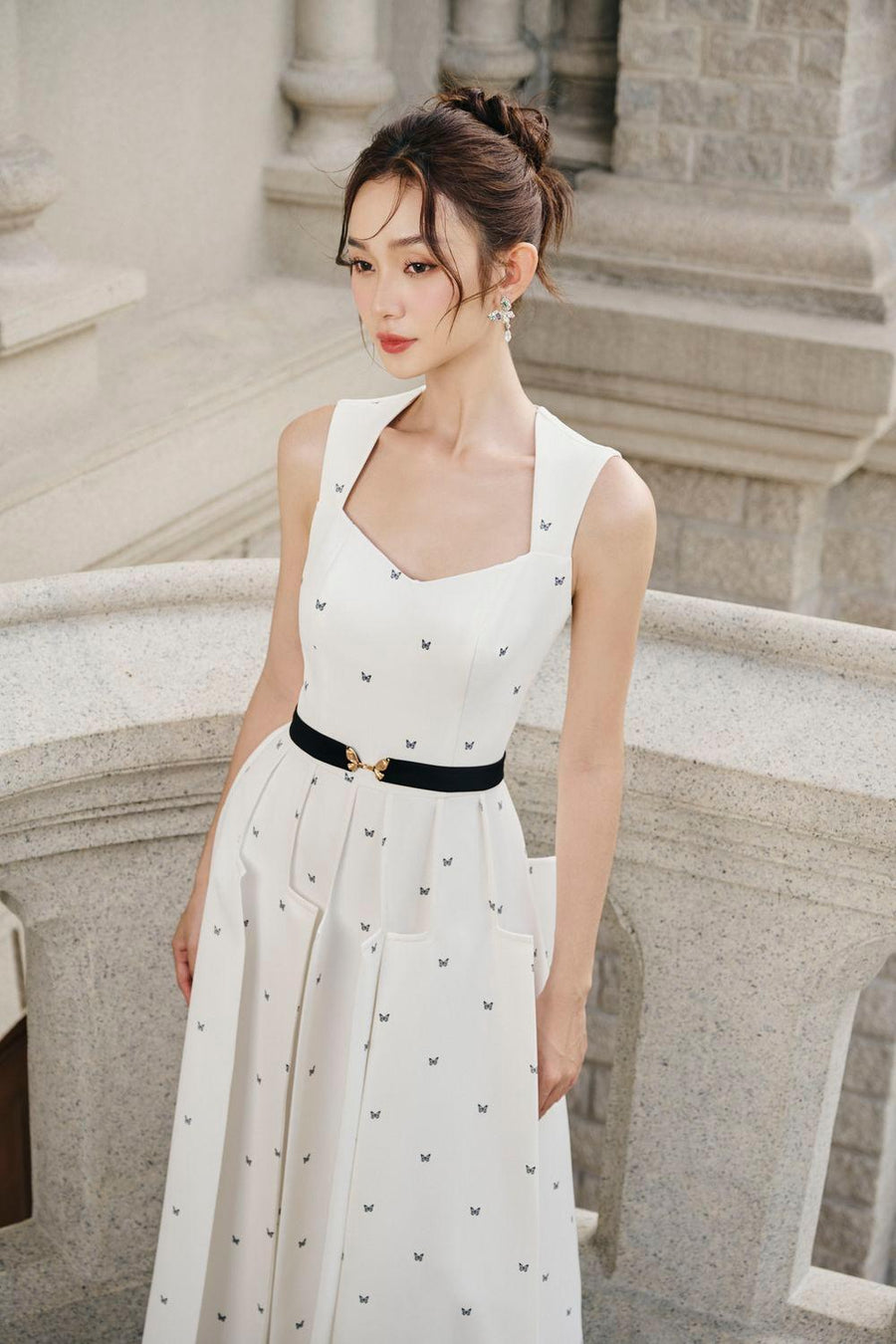 Marta A-line Sleeveless Twill Midi Dress Midi Dress Larmes