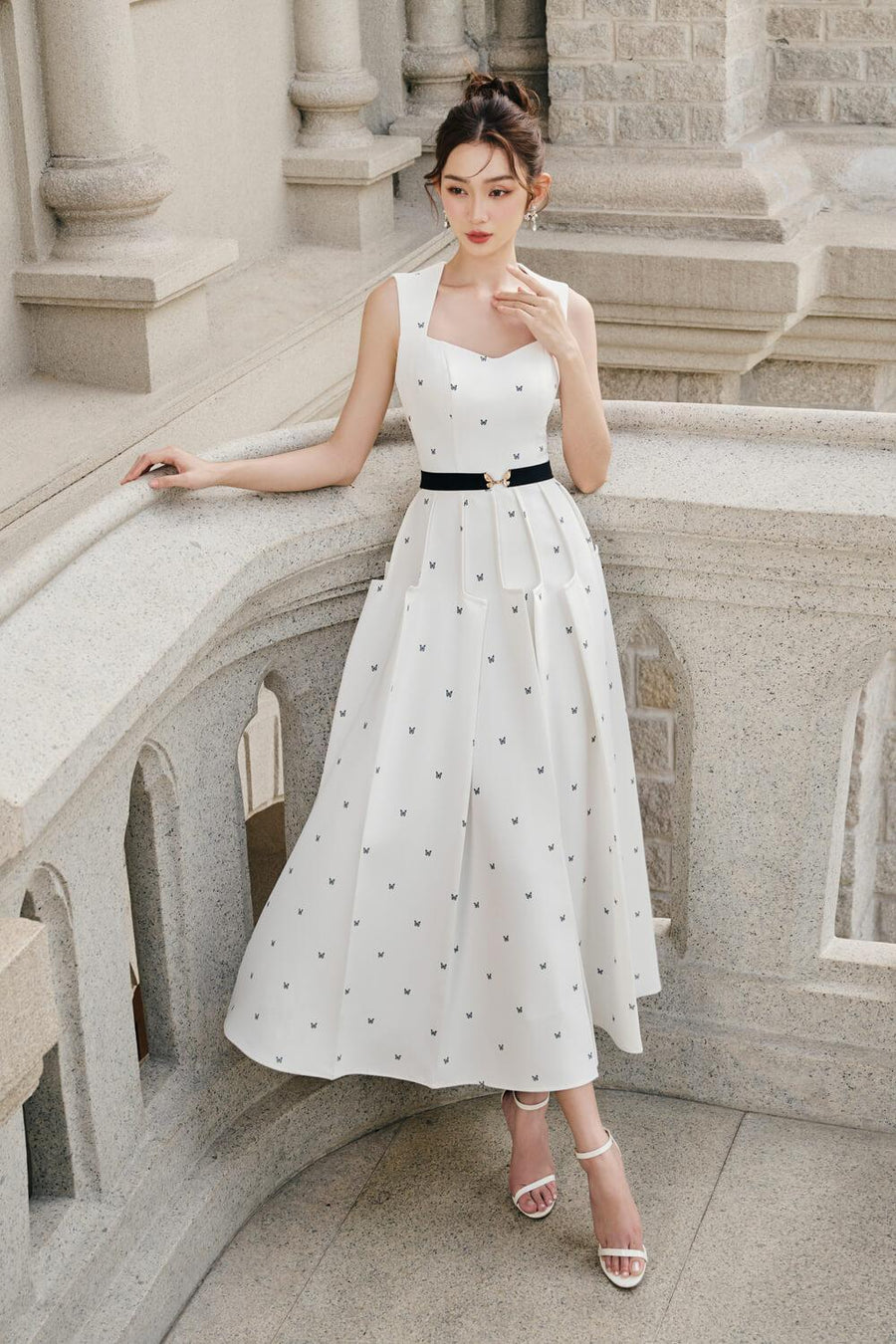 Marta A-line Sleeveless Twill Midi Dress Midi Dress Larmes