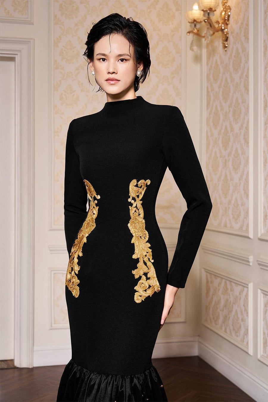 Martha Drop Waist Flared Scuba Floor Length Dress Gown Dress I.H.F Atelier