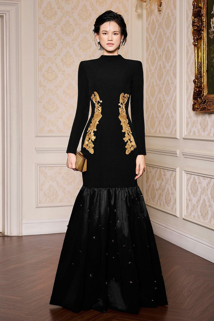 Martha Drop Waist Flared Scuba Floor Length Dress Gown Dress I.H.F Atelier