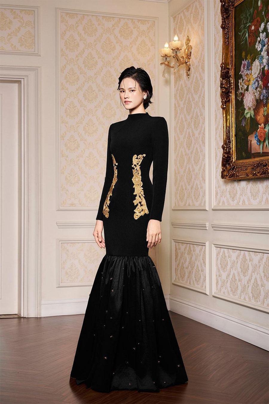 Martha Drop Waist Flared Scuba Floor Length Dress Gown Dress I.H.F Atelier