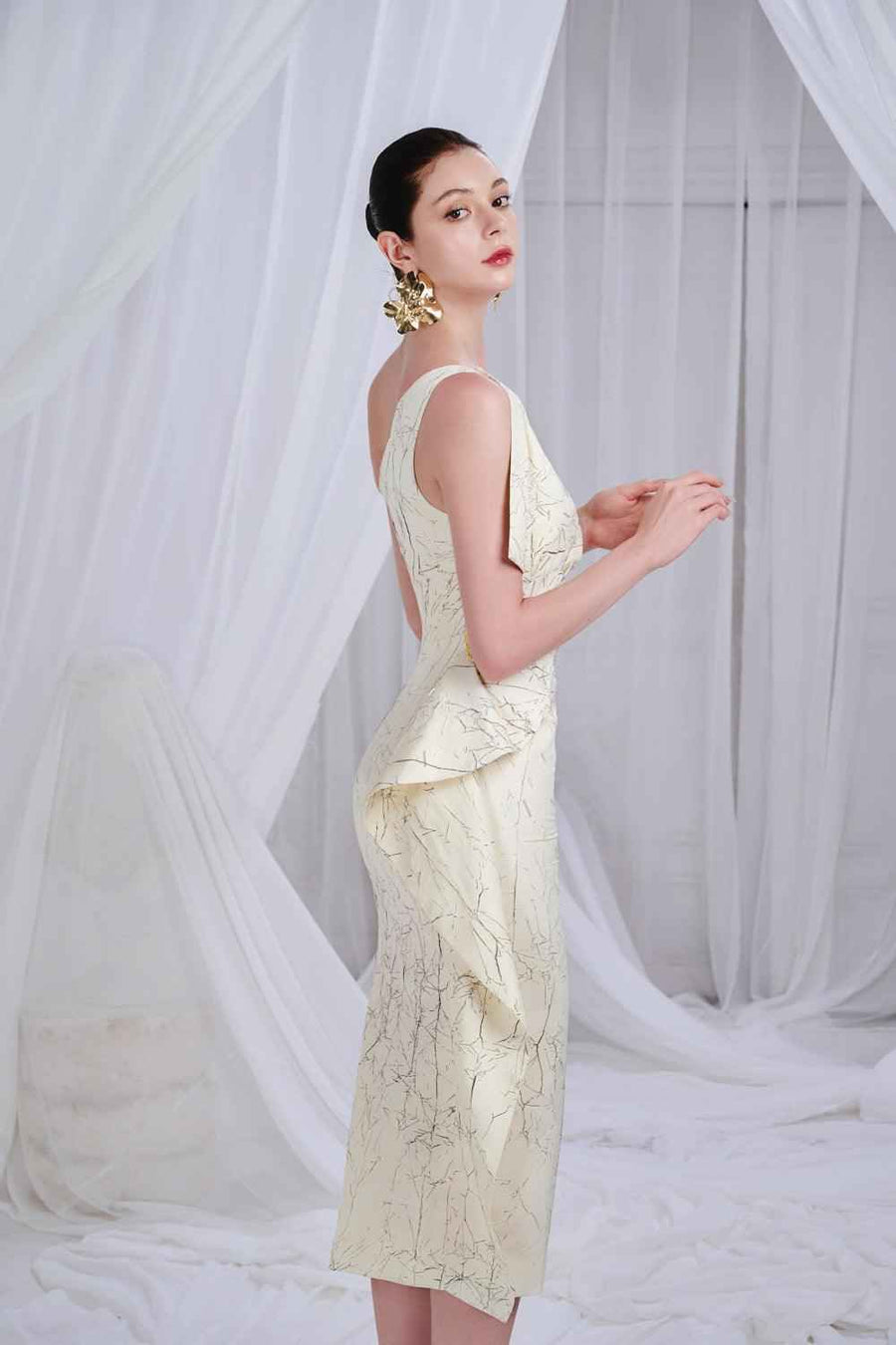 Massey Sheath One Shoulder Synthetic Midi Dress