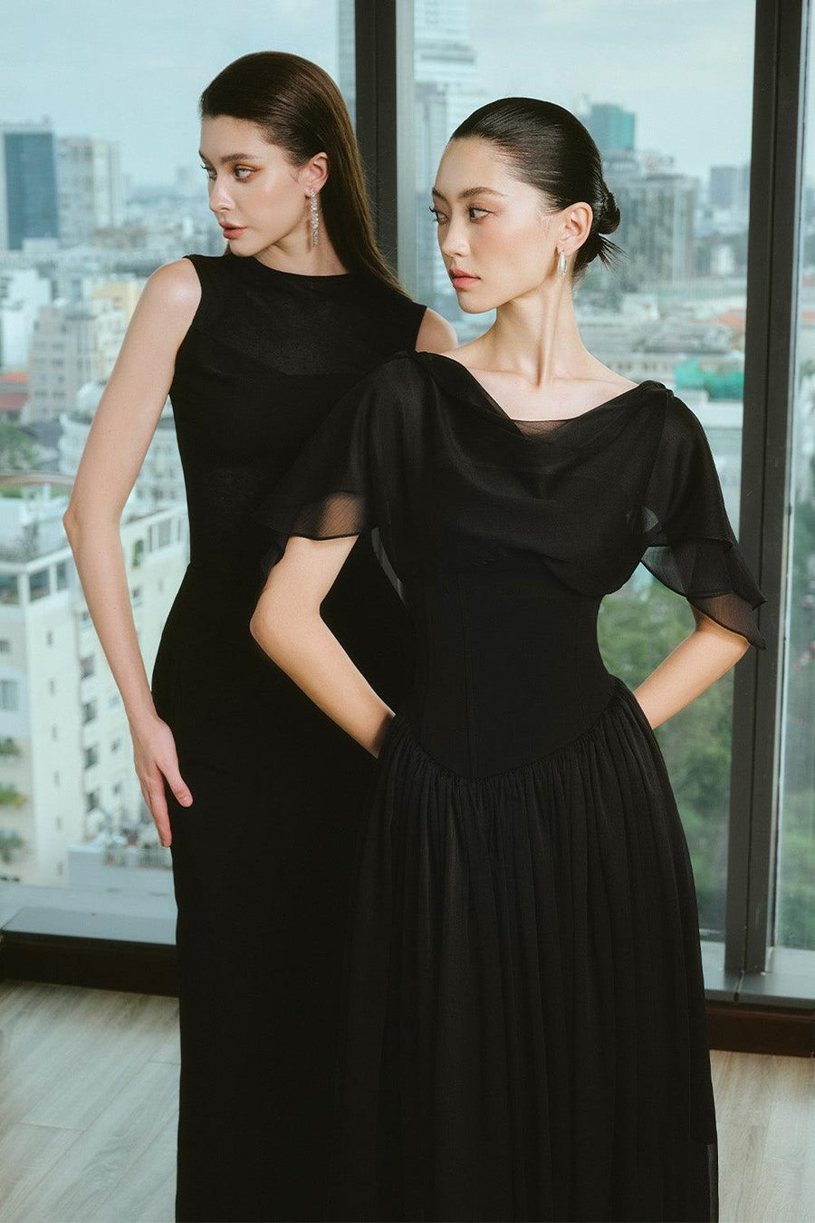 Mavolo Gathered Cowl Neck Modal Midi Dress Midi Dress Larmes