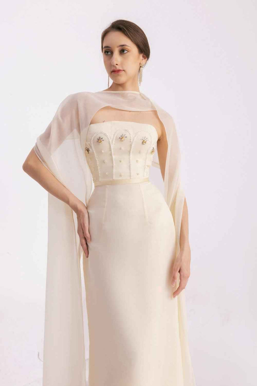 Melany Sheath Back Slit Twill Floor Length Set