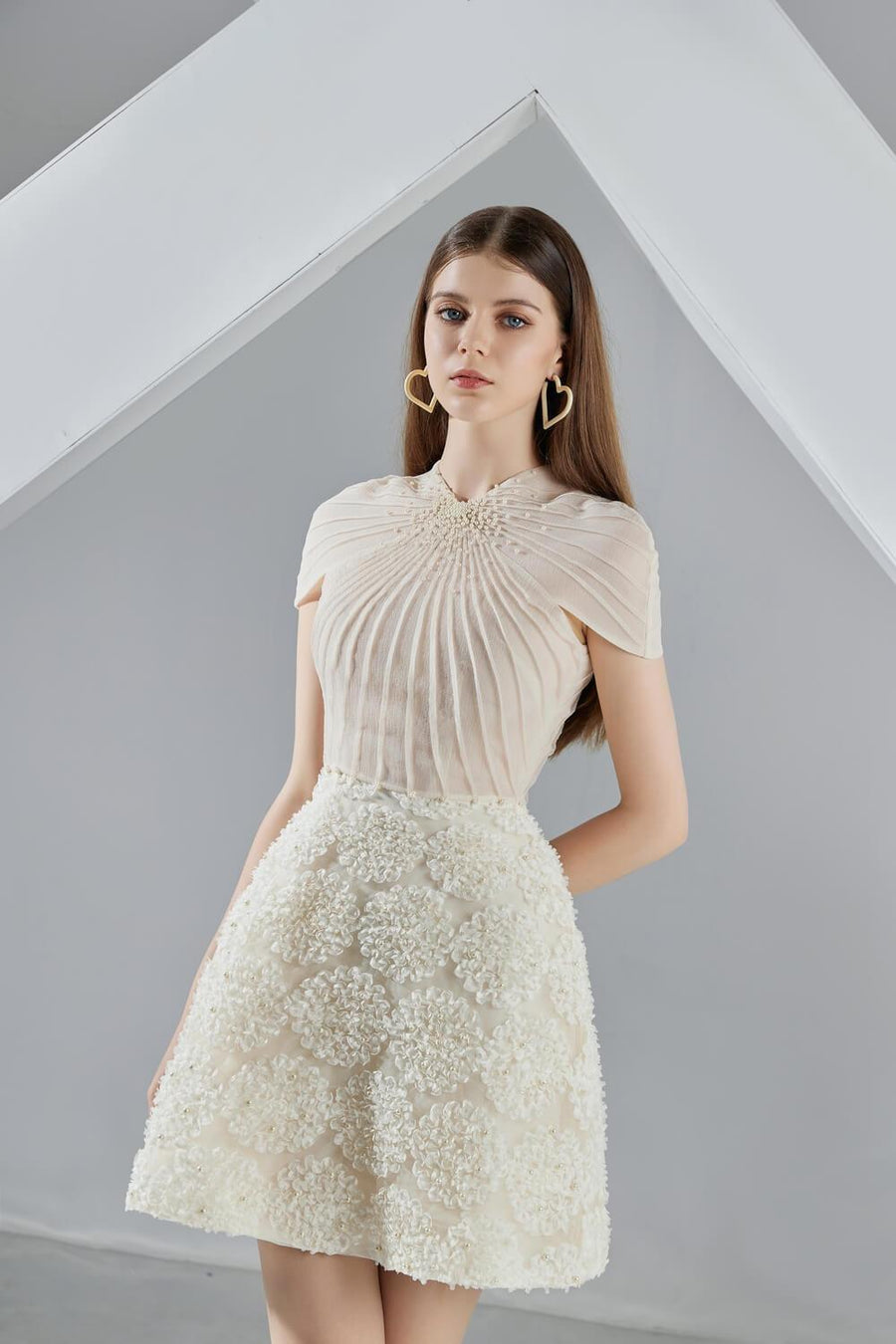 Melina A-line Short Sleeved Organza Mini Dress 3