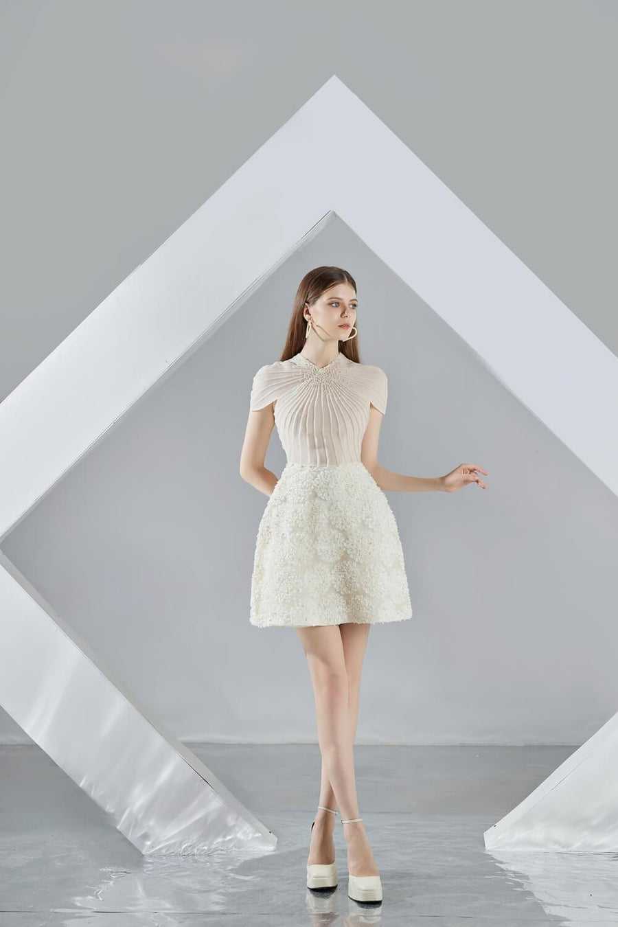 Melina A-line Short Sleeved Organza Mini Dress 5