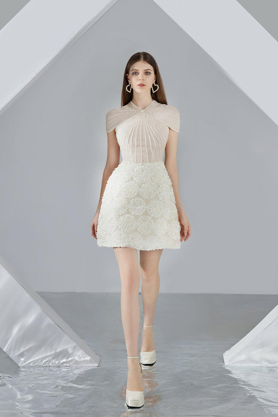 Melina A-line Short Sleeved Organza Mini Dress 6