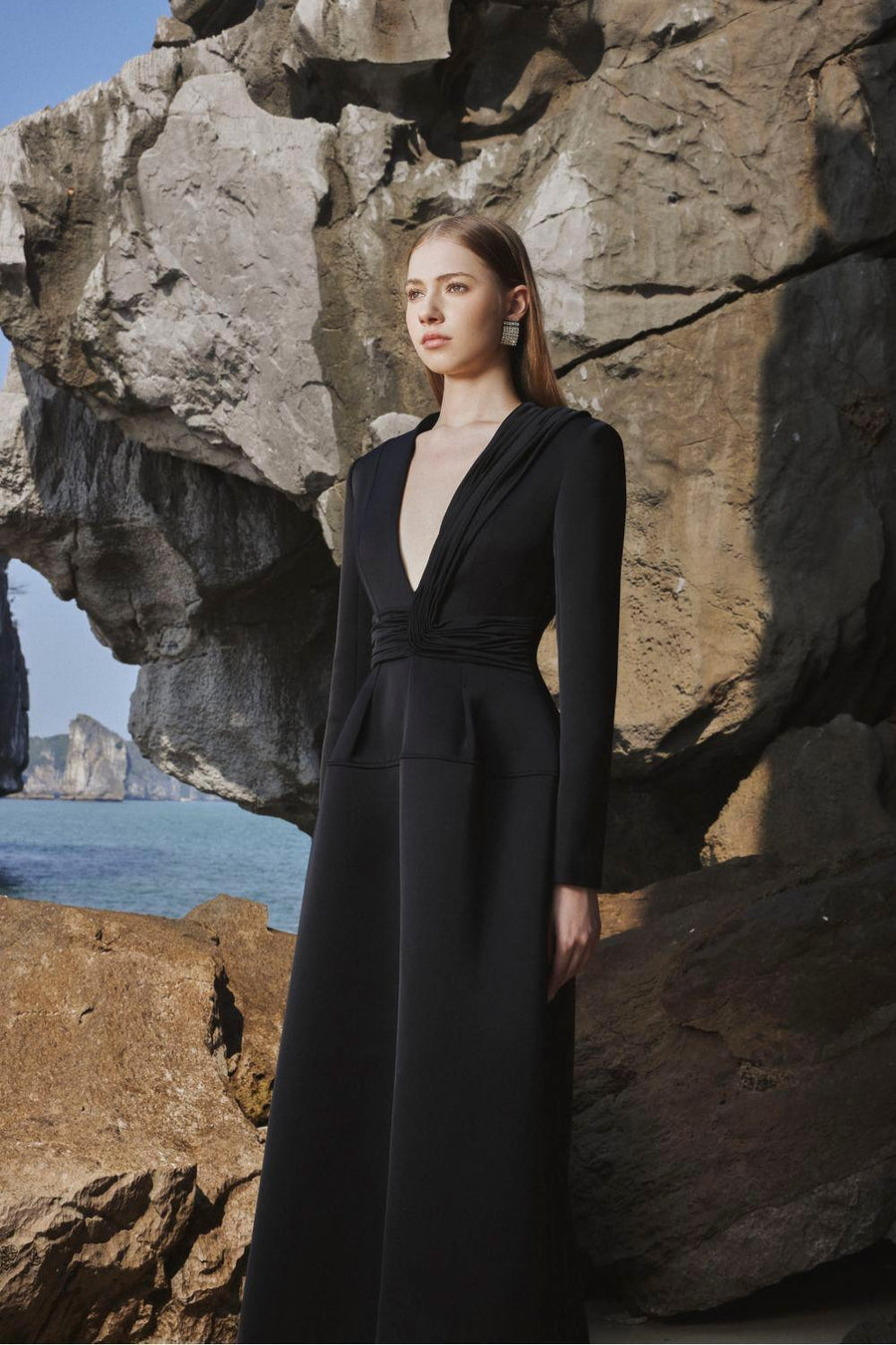 Melody A-line V-Neck Taffeta Midi Dress Midi Dress TRACY STUDIO