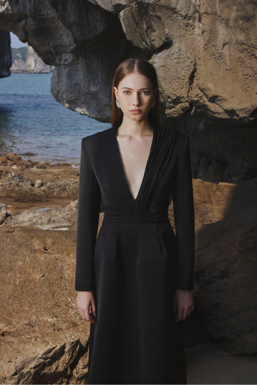 Melody A-line V-Neck Taffeta Midi Dress Midi Dress TRACY STUDIO