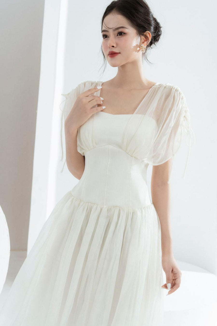 Melya A-line Corset Waist Chiffon Midi Dress Midi Dress Cordia