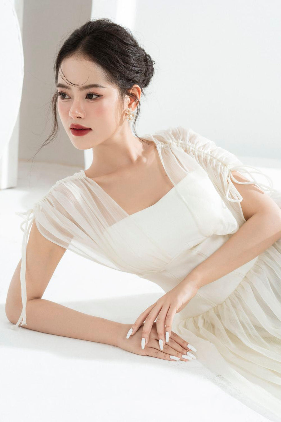 Melya A-line Corset Waist Chiffon Midi Dress Midi Dress Cordia