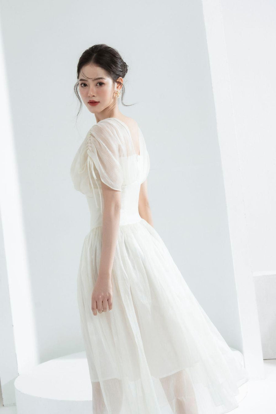 Melya A-line Corset Waist Chiffon Midi Dress Midi Dress Cordia