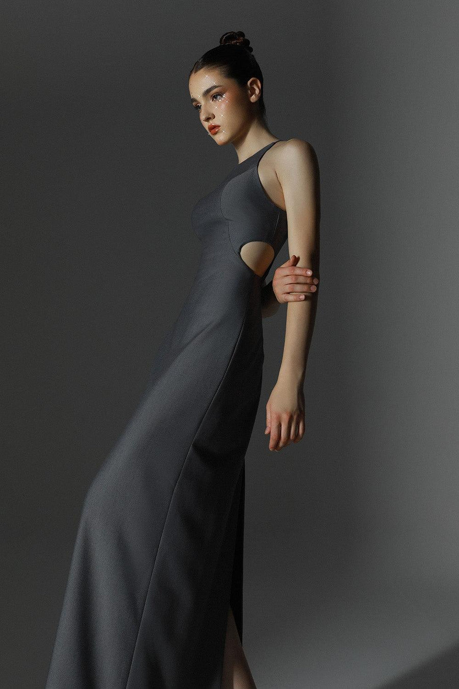Memoir Sheath Back Slit Wool Cotton Ankle Length Dress 3