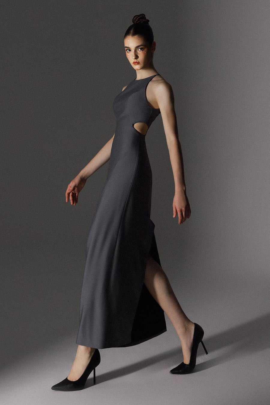 Memoir Sheath Back Slit Wool Cotton Ankle Length Dress 4