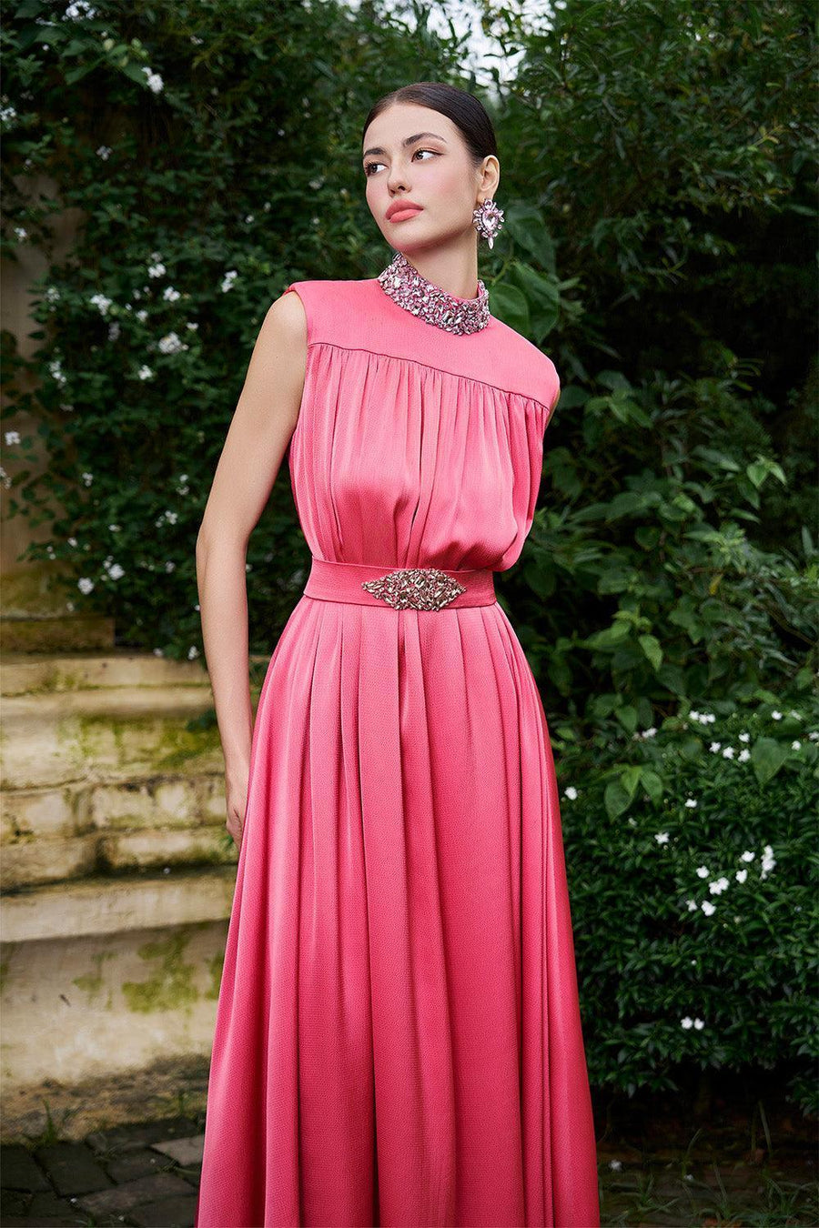 Mendoza Pleated High Neck Poly Silk Floor Length Dress Gown Dress I.H.F Atelier