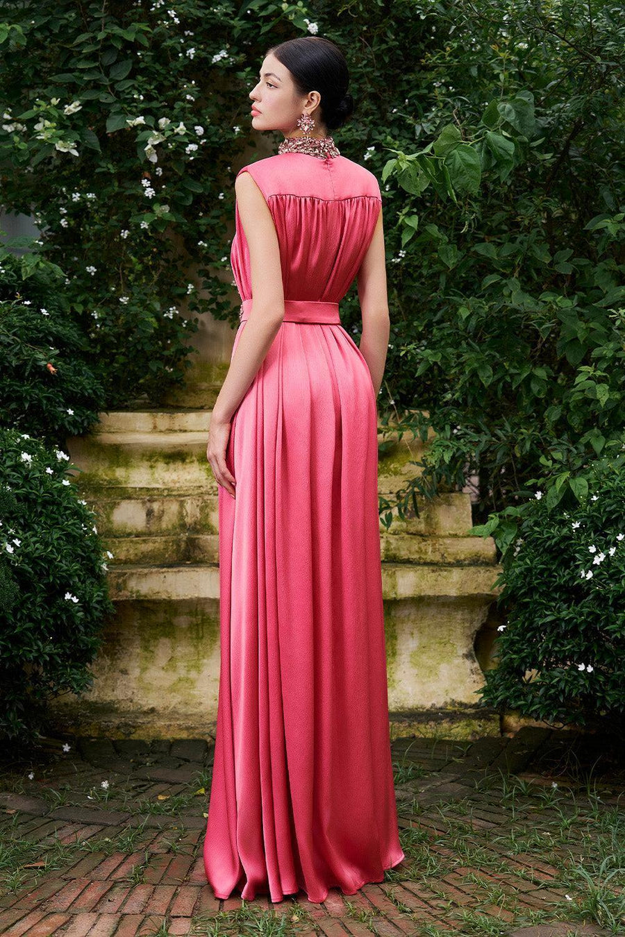 Mendoza Pleated High Neck Poly Silk Floor Length Dress Gown Dress I.H.F Atelier