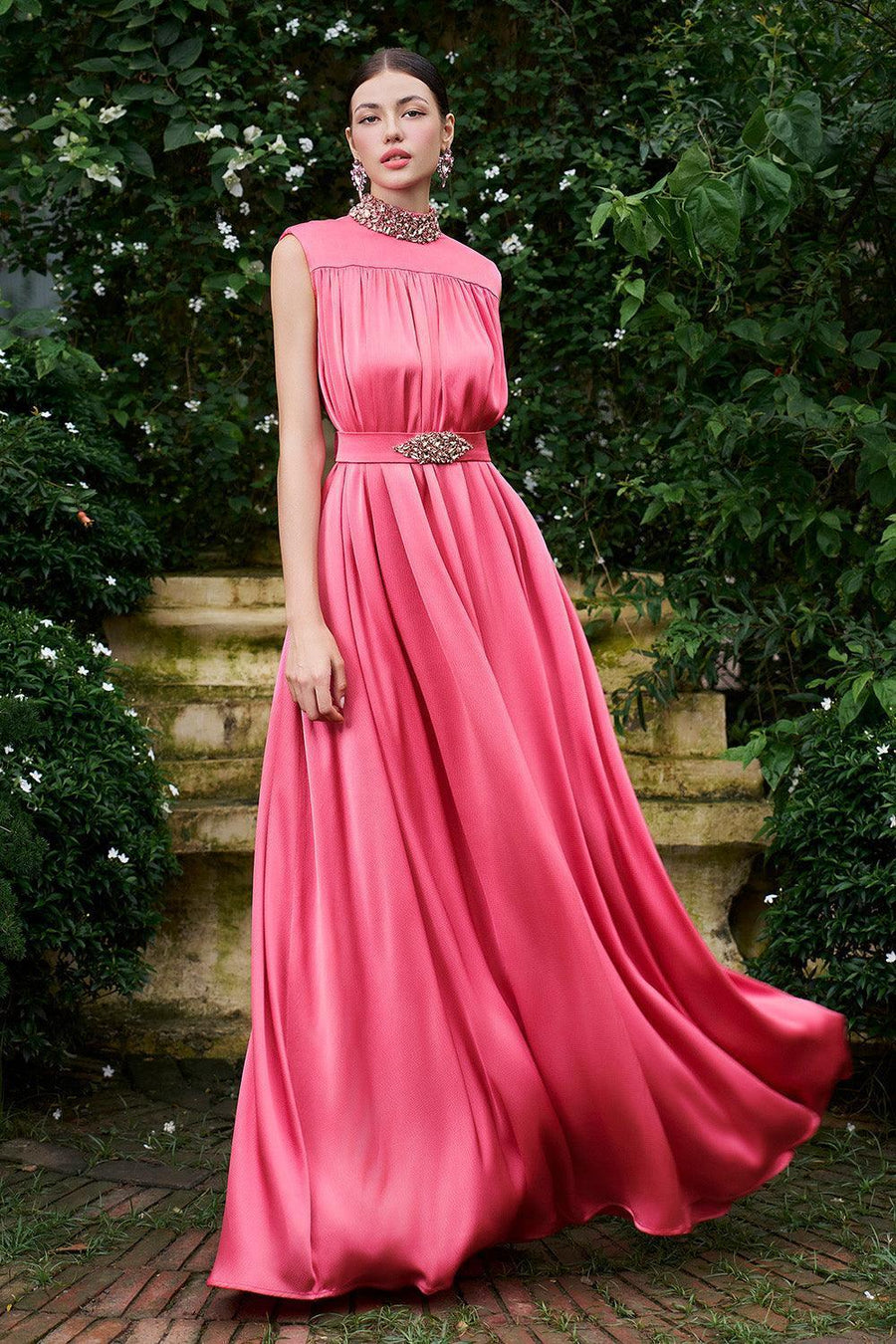 Mendoza Pleated High Neck Poly Silk Floor Length Dress Gown Dress I.H.F Atelier