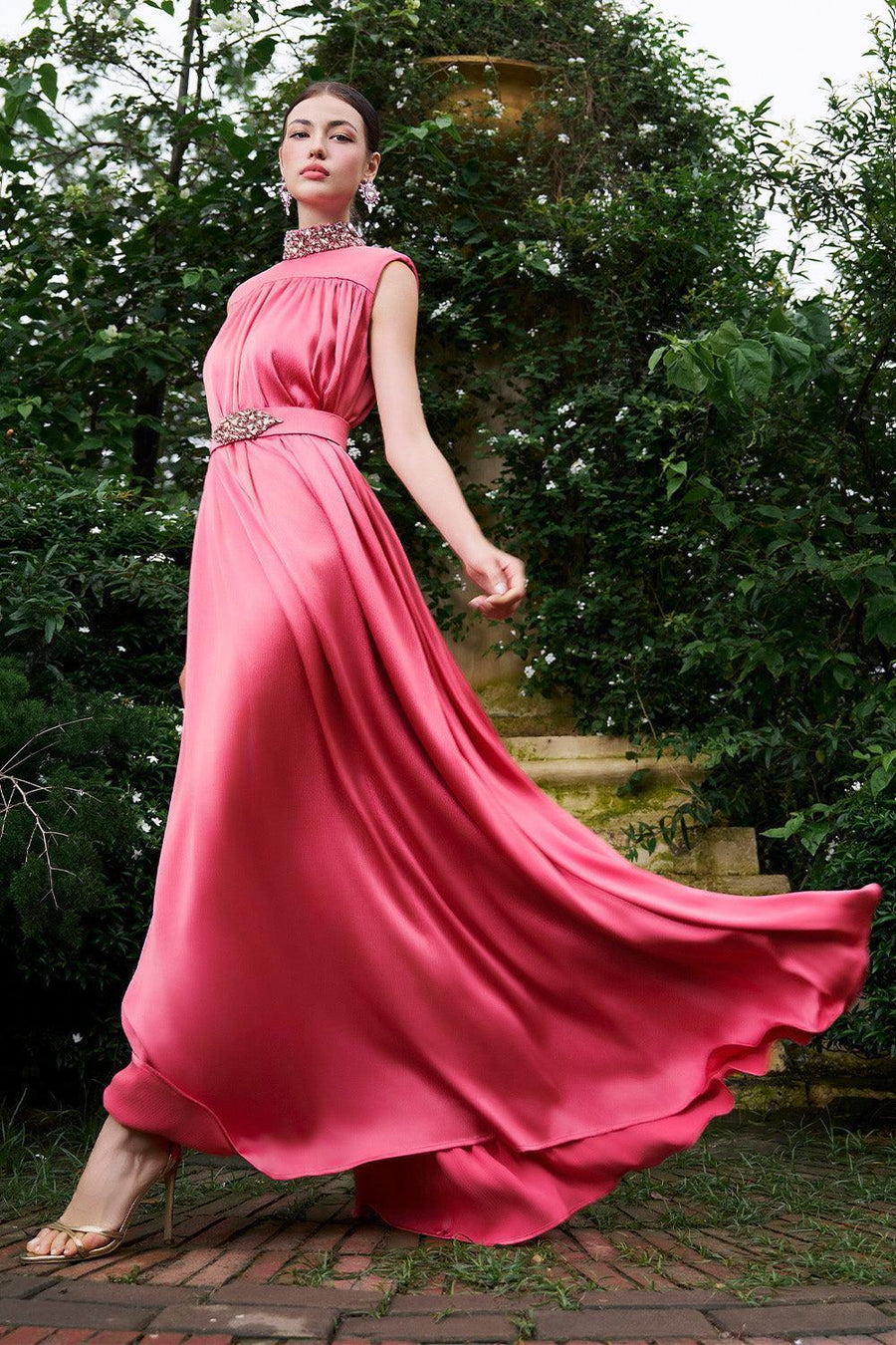 Mendoza Pleated High Neck Poly Silk Floor Length Dress Gown Dress I.H.F Atelier