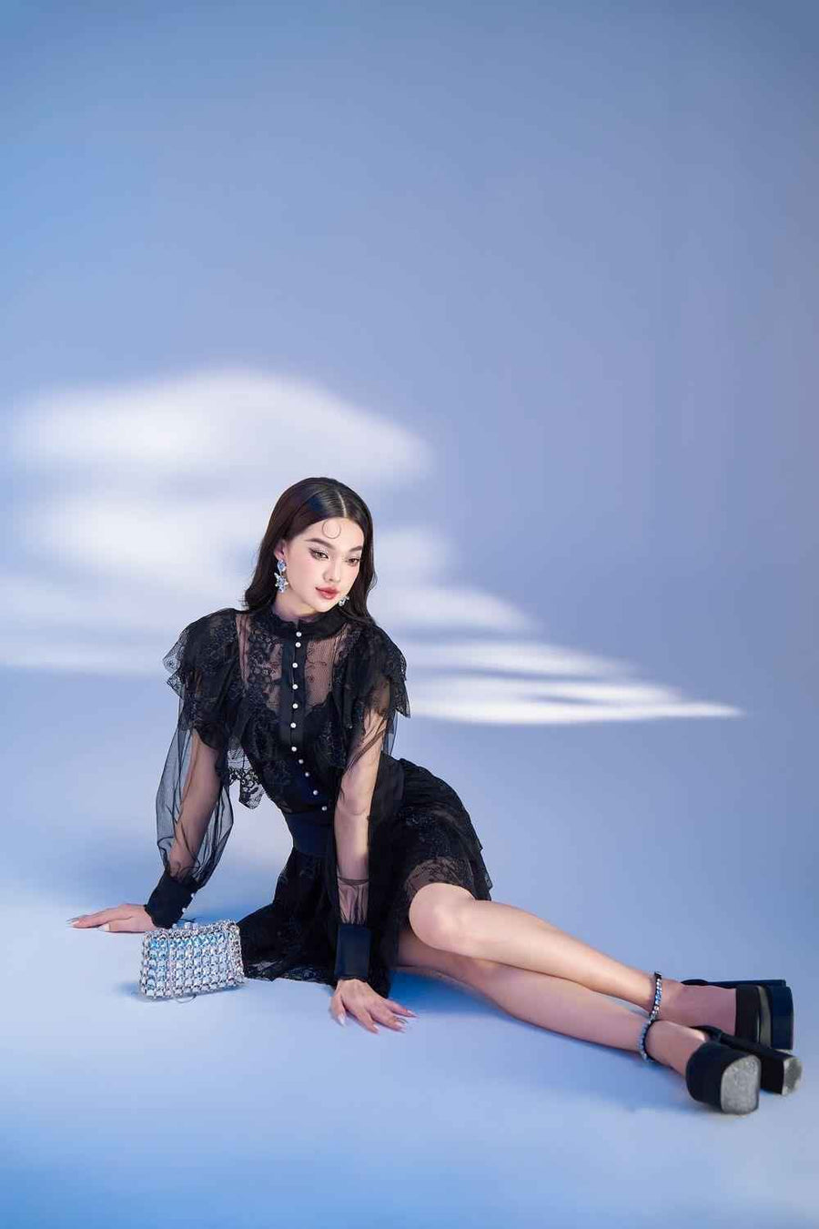 Meria Layered Cuff Sleeved Lace Mini Dress