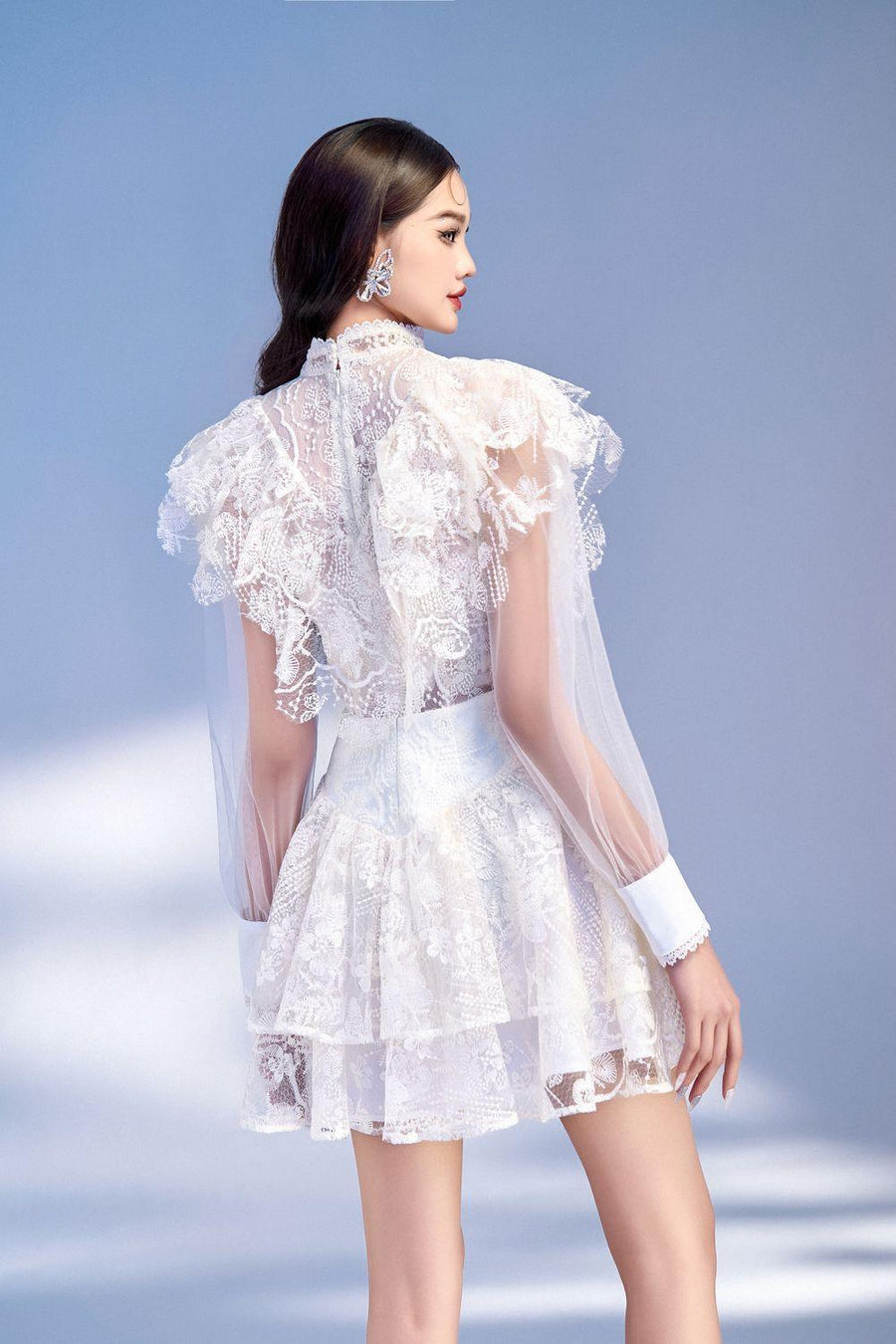 Meria Layered Cuff Sleeved Lace Mini Dress 9