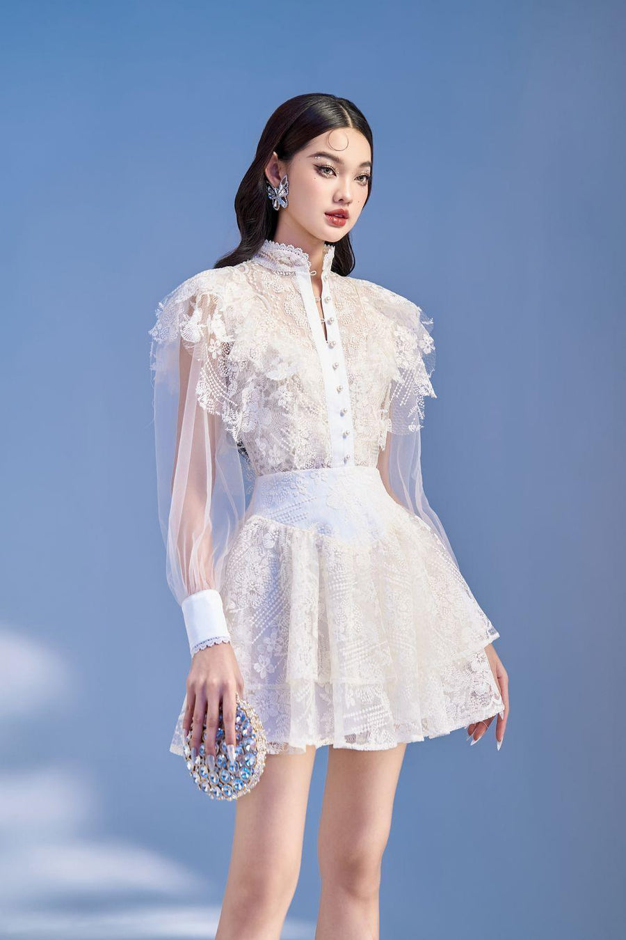 Meria Layered Cuff Sleeved Lace Mini Dress 11