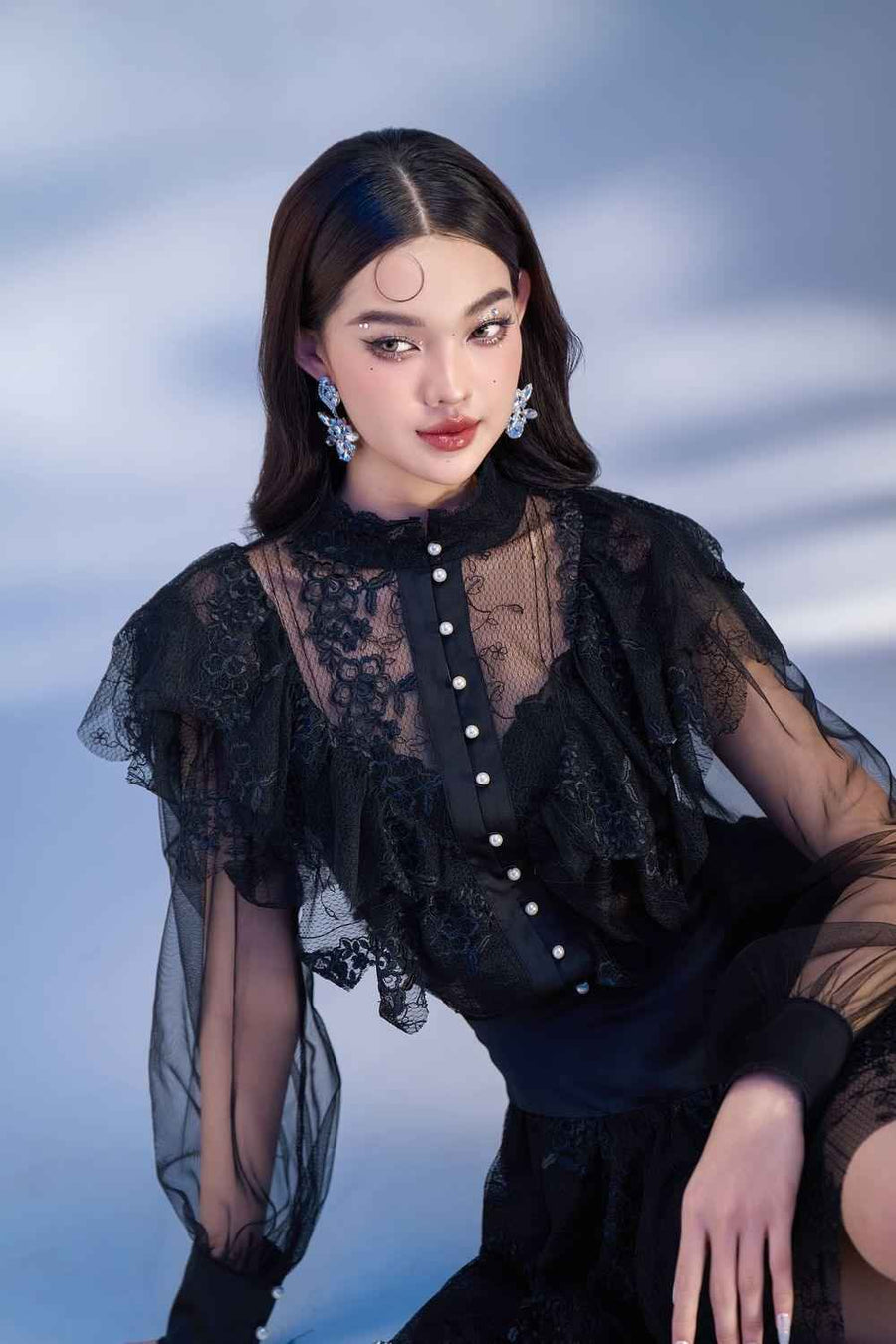 Meria Layered Cuff Sleeved Lace Mini Dress