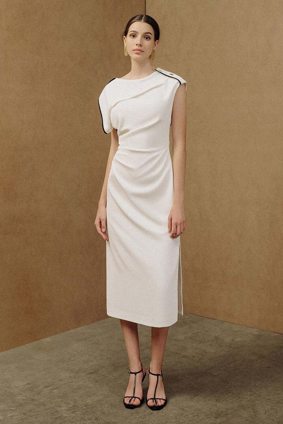 Mermaid Straight Asymmetric Sleeved Cotton Midi Dress Midi Dress Eegen Studio
