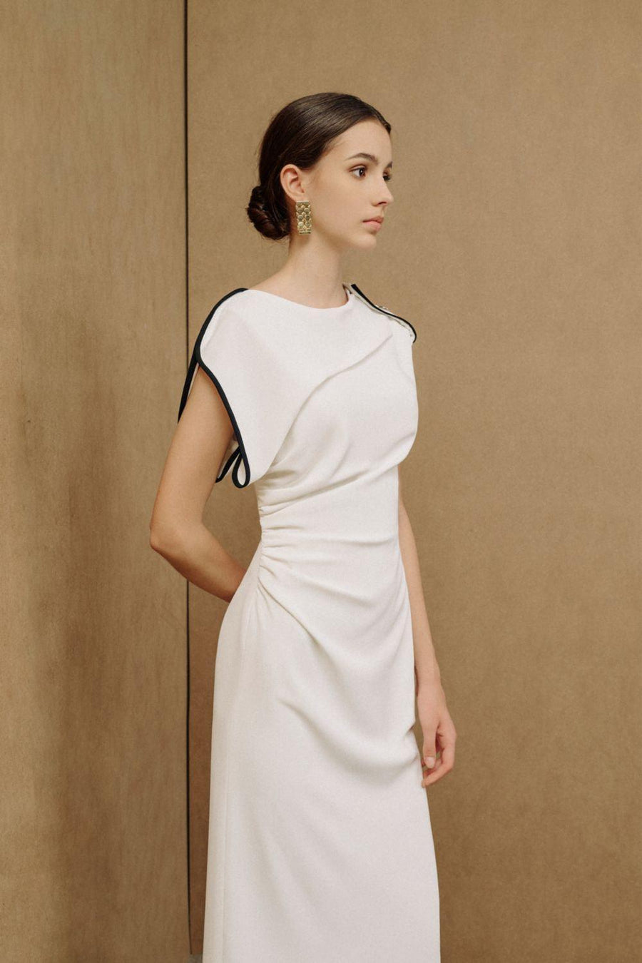 Mermaid Straight Asymmetric Sleeved Cotton Midi Dress Midi Dress Eegen Studio