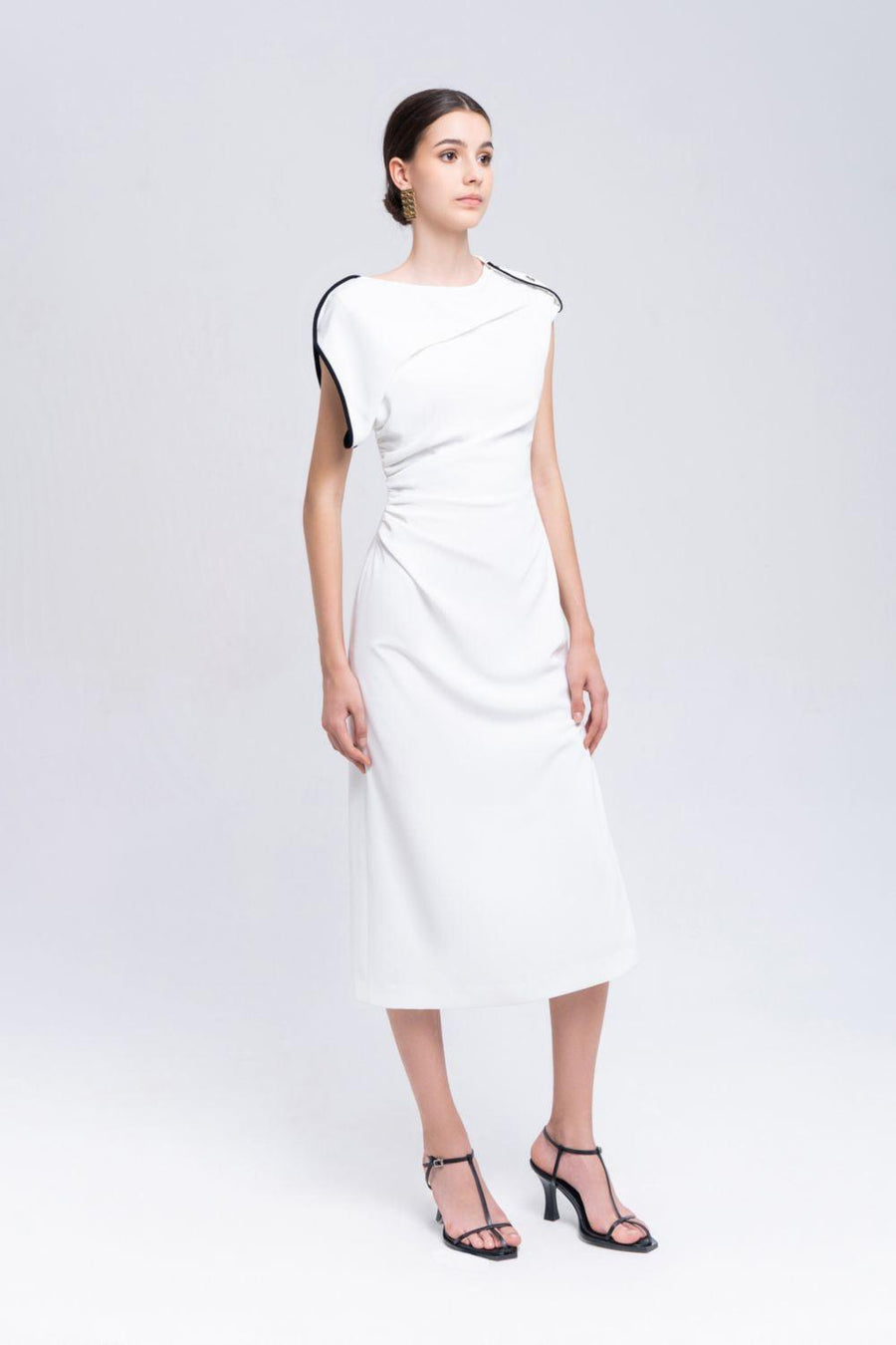 Mermaid Straight Asymmetric Sleeved Cotton Midi Dress Midi Dress Eegen Studio