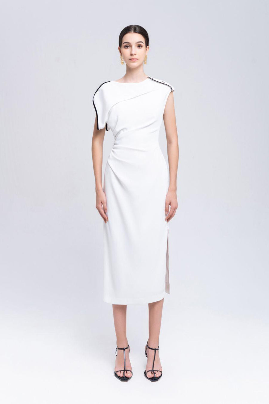 Mermaid Straight Asymmetric Sleeved Cotton Midi Dress Midi Dress Eegen Studio