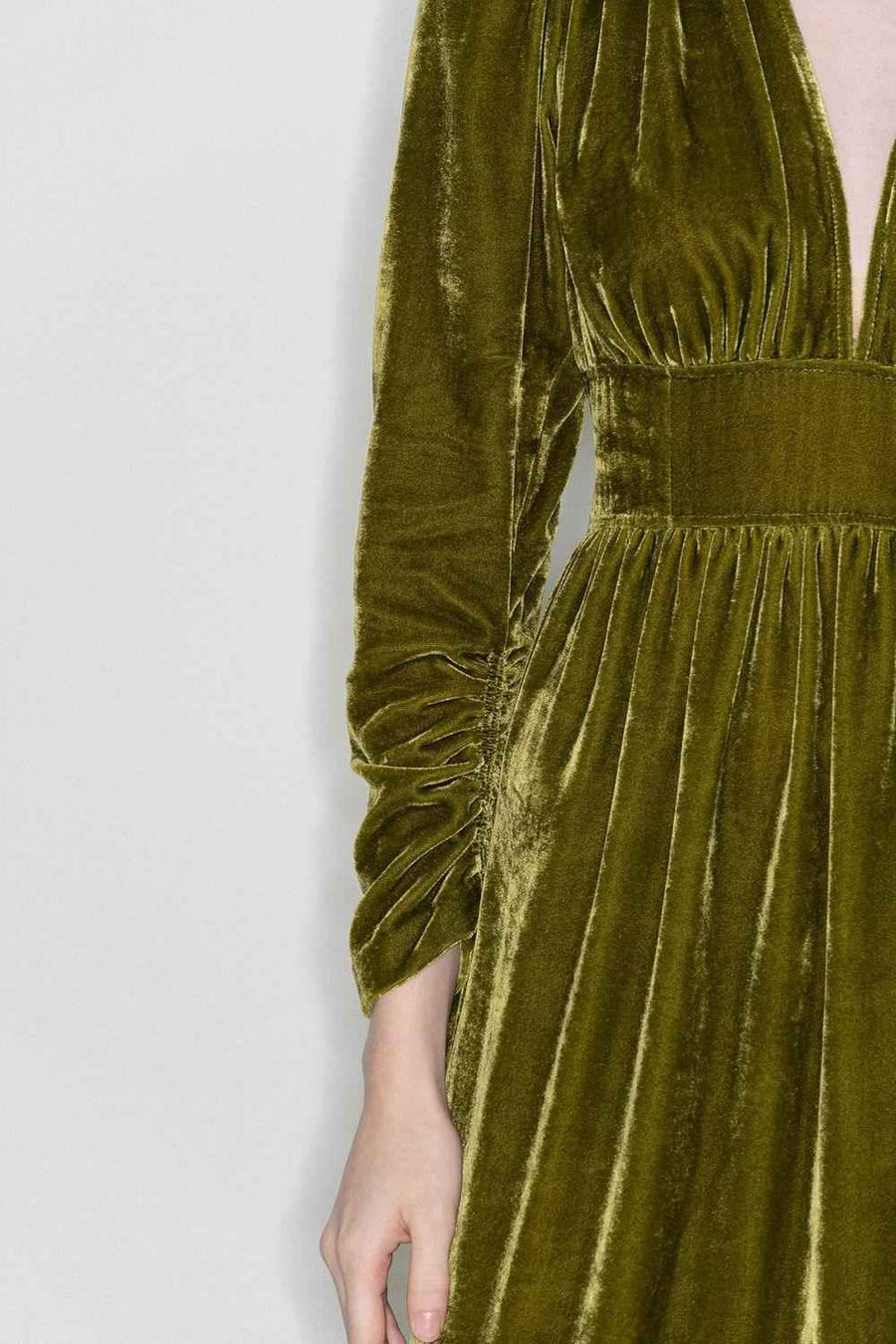 Mia Gathered V-Neck Velvet Maxi Dress