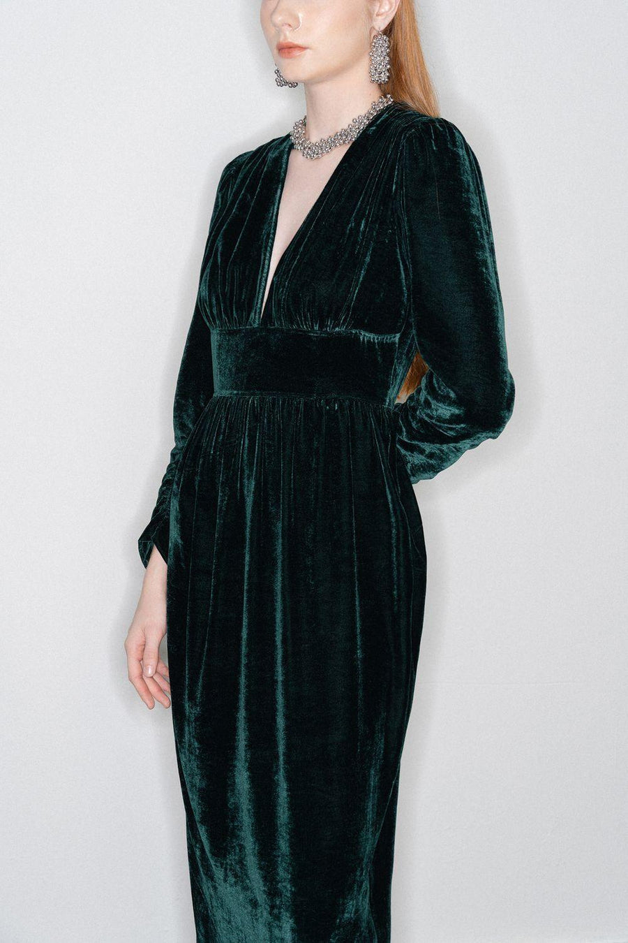 Mia Gathered V-Neck Velvet Maxi Dress 6
